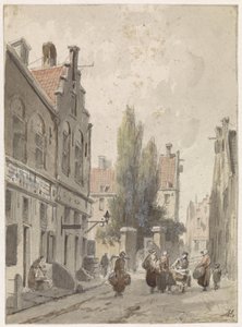 Kaupunkikuvaa kauppiaan kanssa tekijältä Adrianus Eversen