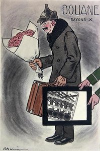 Sarjakuva Neuvostoliiton Ranskan-suurlähettilästä Valerian Devgalevskysta ranskalaisesta Fantasio-lehdestä, n. 1924 (väri litho) tekijältä Adrien Barrere