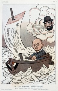 Sarjakuva Saksan liittokanslerista Gustav Stresemannista (1878-1929) ja markan devalvaatiosta - Adrien Barreren (1877-1931) kuvitus "" Fantasiossa"" 1.11.1923