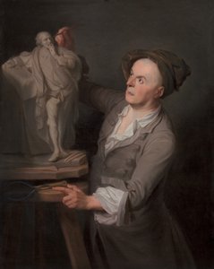 Louis-Francois Roubiliac mallintamassa Shakespearen muistomerkkiään vuosina 1760–1761. tekijältä Adrien Carpentiers
