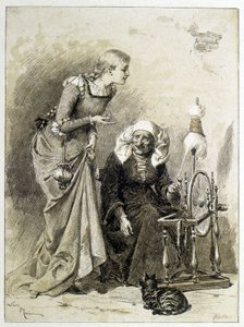 Prinsessa oleva kaunotar - Charles Perraultin elokuvassa "Les Contes de Fées", kuvitus Adrien Marie tekijältä Adrien Emmanuel Marie
