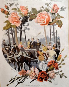 La fete des fleurs Adrien Marien (1848-1891) piirustus 1800-luvun Pariisi, koristetaide tekijältä Adrien Emmanuel Marie