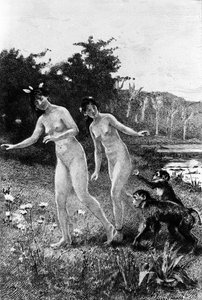 Adrien Moreaun (1843-1906) kaiverrus, joka kuvaa Francois Marie Arouet dit Voltairen (1694-1778) "" Candidea".