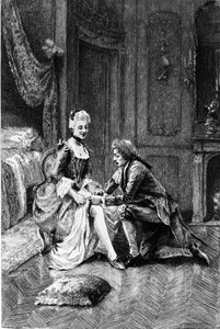 Adrien Moreaun (1843-1906) kaiverrus, joka kuvaa Francois Marie Arouet dit Voltairen (1694-1778) "" Candidea".