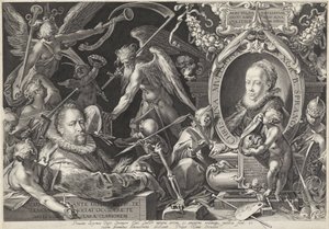 Allegorinen muotokuva Bartholomeus Sprangerist ja hänen vaimostaan ​​Christina Mullerista tekijältä Egidius  Sadeler (II)