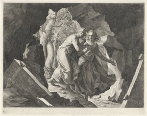 Dante ja Virgil menevät helvettiin portin kautta tekijältä Egidius  Sadeler (II)