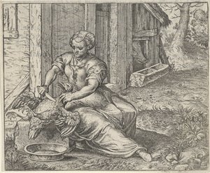 Fable naisesta ja kanasta tekijältä Egidius  Sadeler (II)