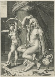 Venus kampaa hiuksiaan tekijältä Egidius  Sadeler (II)
