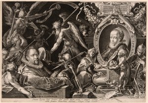 Bartolomaeus Sprangerin muotokuva, jossa on allegoria vaimonsa kuolemasta, Christina Müller. tekijältä Aegidius Sadeler II