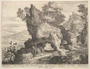 Kalliomaisema St. Jerome kanssa. tekijältä Aegidius Sadeler II
