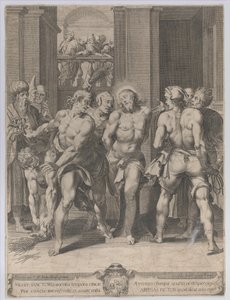 Kristuksen liputus, molemmilla puolilla ruoskijat ja parvekkeelta katselevat hahmot..., 1593.