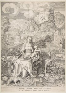 Neitsyt ja lapsi maisemassa, n. 1597. tekijältä Aegidius Sadeler II