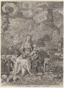 Neitsyt ja lapsi maisemassa tekijältä Aegidius Sadeler II after Albrecht Dürer