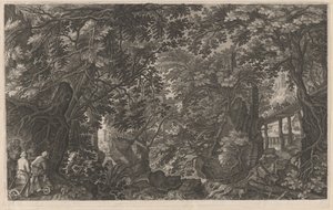 Metsästäjät metsässä lähellä puusiltaa
