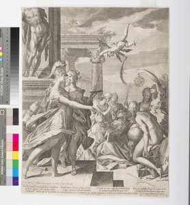 Athena esittelee maalauksen muusojen keskuudessa, n. 1603 (etsaus ja kaiverrus)