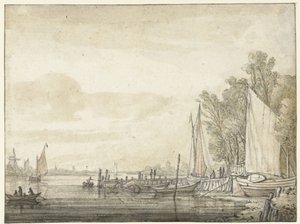 Veneitä joen laiturilla tekijältä Aelbert Cuyp