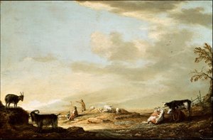 Maisema karjan ja hahmojen kanssa tekijältä Aelbert Cuyp