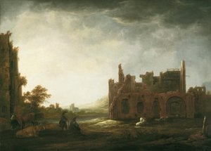 Maisema ja Rijnsburgin luostarin rauniot tekijältä Aelbert Cuyp