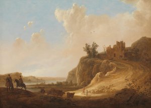 Vuoristoinen maisema linnan raunioilla tekijältä Aelbert Cuyp