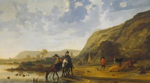 Rivierlandschap tapasi ruitereita tekijältä Aelbert Cuyp