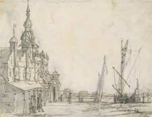 Näkymä Groothoofdspoortille koillisesta, Dordrecht, 1618 (liitu paperille) tekijältä Aelbert Cuyp