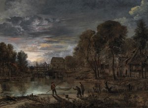 Yömaisema kalastajien kanssa. tekijältä Aert van der Neer