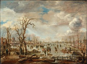 Talvimaisema jäänautintojen kera, c. 1655 tekijältä Aert van der Neer