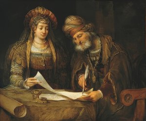 Esther ja Mordechai. 1675 tekijältä Aernt de Gelder