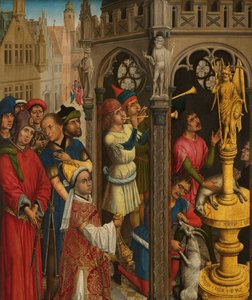 Augustinus uhraamassa manikealaisten epäjumalalle (?) tekijältä Aert van den Bossche (attributed to)