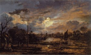 Joen maisema ja Moonshine tekijältä Aert van der Neer