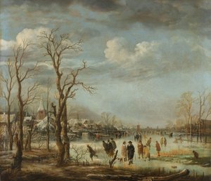 Jokinäkymä talvella, 1630-60 tekijältä Aert van der Neer