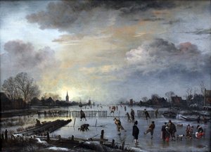Talvimaisema luistelijoiden kanssa tekijältä Aert van der Neer