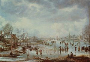 Talvikohtaus taitoluistelulla tekijältä Aert van der Neer
