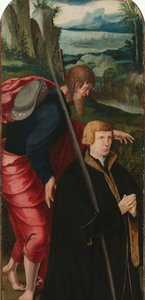 Lasaruksen herättäminen Triptyykin vasen sisempi siipi miespuolisen luovuttajan ja Pyhän Jaakobin kanssa tekijältä Aertgen Claesz van Leyden (attributed to)