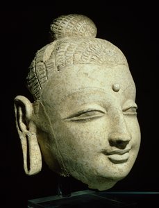 Hymyilevän Buddhan pää, kreikkalais-buddhalainen tyyli, Afganistanista, 1.-4. vuosisadalta (stukko) tekijältä Afghan School