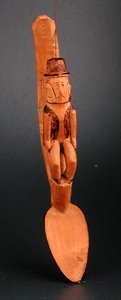 Eurooppalaisen miehen hahmo istumassa lusikan varrella, Kaakkois-Afrikka, 1800-luvun loppu (puu) tekijältä African