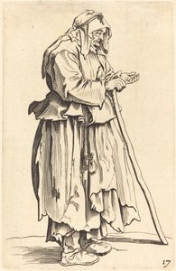 Kerjäläinen nainen vastaanottaa hyväntekeväisyyttä tekijältä After Jacques Callot