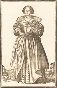 Jalo nainen tuulettimen kanssa tekijältä After Jacques Callot