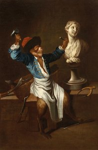 Apina kuvanveistäjänä F 18Jh tekijältä after Jean Antoine Watteau