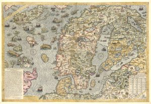 Uskollinen kopio Carta marinasta (Olaus Magnuksen vuonna 1539 julkaisema Skandinavian seinäkartta) tekijältä After Olaus Magnus