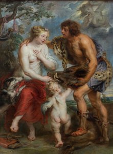 Saksa: Meleager und Atalante Meleager esittelee kalydonialaisen villisian pään Atalantalle.