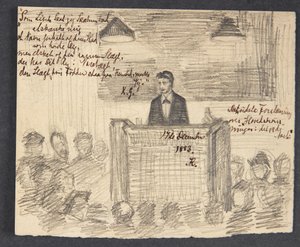 "Viimeinen luento päävirrasta 1800-luvulla." tekijältä Agnes Slott Møller