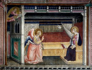 Agnolo Gaddin (1350-1396) julistuksen fresko 1300-luvun Prato, Cathedrale, Cappella del Sacro Cingolo