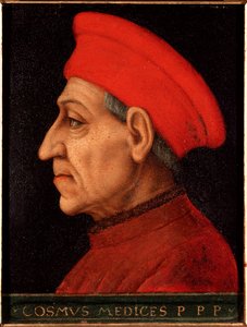 Muotokuva Cosimosta (Cosimo de Medici), joka tunnetaan nimellä Cosimo vanha Medici (1389-1464) Allori Angelo di Cosimo dit Bronzinon maalaus (1503-1572) Palatsi Medici-Riccardi (Medici Riccardi) Firenze tekijältä Agnolo Bronzino