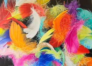 Höyhenien abstraktio III, 2023 (öljy kankaalle) tekijältä Agnès Lefèvre