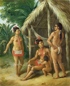 Leewardsaarten karibiperhe majan ulkopuolella, n. 1780