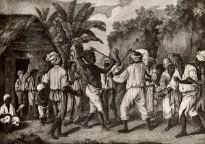 Englantilaisten ja ranskalaisten neekerien halausottelu Dominican saarella Santo Domingossa