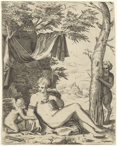 Venus, rakkaus saterissa tekijältä Agostino Carracci (attributed to)