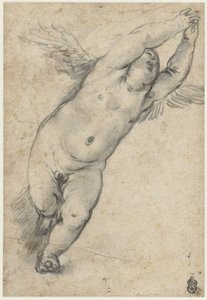 Lentävä putto kädet ylhäällä tekijältä Agostino Carracci (attributed to)