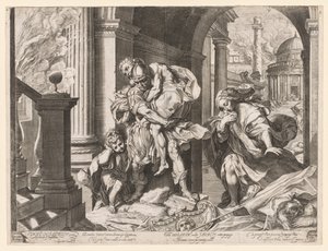 Aeneas ja hänen perheensä pakenemassa Troiasta tekijältä Agostino Carracci